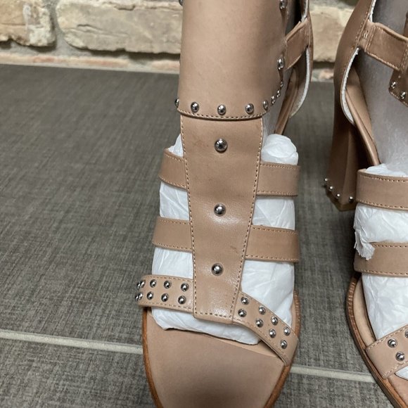 belle by sigerson morrison High Heel Tan Studded Leather Cage Sandals Nib 8 - Picture 11 of 15